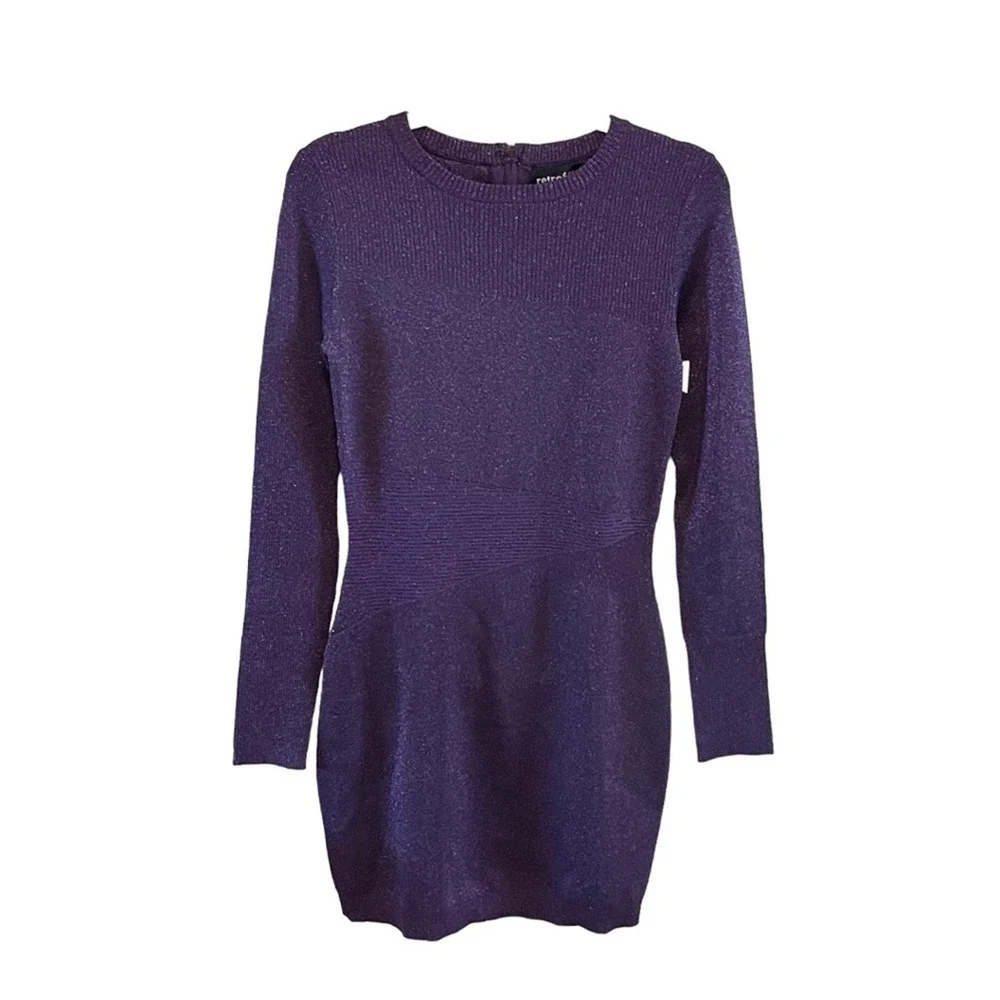 Retrofete Long Sleeve Mini Dress Metallic Purple Size Medium Cocktail Party Club - Picture 5 of 7